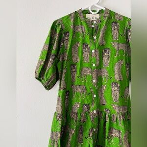 Fox & Hen Green Cheetah Dress  Button Front with Pockets